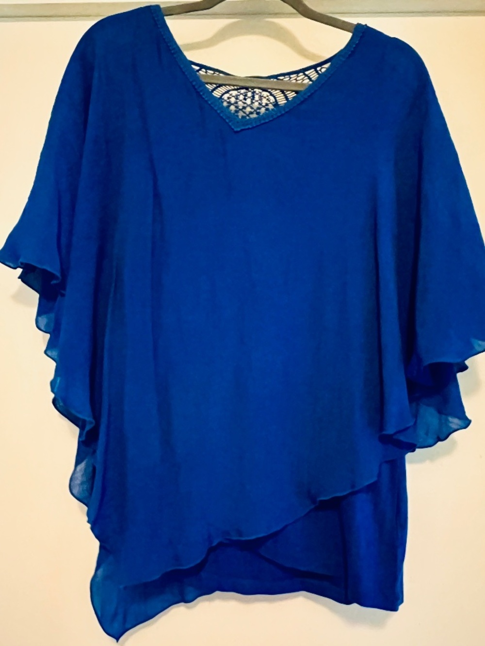 Nwot AB Studio Layered Asymmetrical Royal Blue Crochet Popover Poncho Top XXL